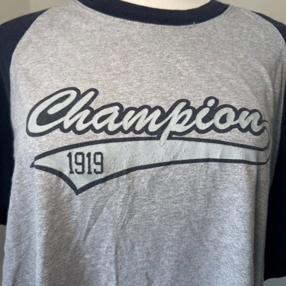 Champion Navy Blue and Grey Baseball Style Graphic T Shirt - Picture 13 of 13